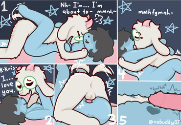 anal anal_penetration announcing_orgasm anthro backsack balls bedding bedroom_eyes bedroom_sex blue_body bodily_fluids breasts cum cum_inside dialogue duo eyewear eyewear_only french_kissing from_front_position fur genital_fluids genitals glasses glasses_only hand_on_back horn i_love_you intersex intersex/male kissing leg_wrap looking_at_another lying lying_on_another male missionary_position narrowed_eyes nude nude_anthro nude_human nude_male on_back orgasm penetration pink_horn prostate rear_view seductive sex side_view small_breasts star tail tail_motion tailwag text tremble_spikes wearing_glasses white_body white_fur x-ray_view nobuddy deltarune undertale_(series) kris_dreemurr ralsei bovid caprine goat human mammal comic english_text hi_res multiple_scenes