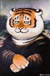 ambiguous_gender anthro black_stripes clothed clothing countershade_face countershading detailed_background fully_clothed fur markings orange_body orange_fur parody smile solo striped_body striped_fur stripes whiskers yellow_eyes bu2ma leonardo_da_vinci_(artist) third-party_edit mona_lisa_(artwork) felid mammal pantherine tiger detailed half-length_portrait hi_res inspired_by_formal_art portrait watermark