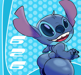 4_fingers anthro big_butt big_ears blue_background blue_body blue_clothing blue_eyes blue_fur blue_nose blue_underwear bottomwear bulge butt chest_tuft claws clothed clothing finger_claws fingers foreshortening fur head_tuft looking_at_viewer looking_back looking_back_at_viewer male no_pupils notched_ear number open_mouth pattern_background rear_view short_tail simple_background skimpy solo tail teeth_showing tight_bottomwear tight_clothing tongue tuft underwear ream_n_cream disney lilo_and_stitch stitch_(lilo_and_stitch) alien experiment_(lilo_and_stitch) 2023 hi_res portrait three-quarter_portrait