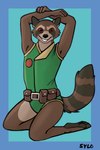 anthro belt brown_body brown_fur clothed clothing fur leotard looking_at_viewer male markings red_eyes ring_(marking) ringed_tail simple_background smile solo striped_markings striped_tail stripes tail tail_markings utility_belt sylo guardians_of_the_galaxy marvel rocket_raccoon mammal procyonid raccoon 2024 2:3 digital_media_(artwork) hi_res