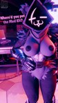 anthro areola armor belt big_breasts breasts camel_toe claws clothed clothing detailed_background dialogue eye_scar facial_scar female fur genitals glowing glowing_eyes hood light logo looking_at_viewer metal_claws nipples nude partially_clothed purple_body pussy scar shadow_face solo standing text thick_thighs avet3d epic_games fortnite fortnite:_battle_royale raven_team_leader bear mammal 3d_(artwork) 4k 9:16 absurd_res artist_logo blender_(artwork) digital_media_(artwork) hi_res lighting