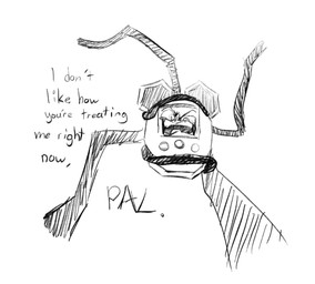 angry dialogue looking_at_viewer machine open_mouth text tr1clip playtime_with_percy palpercy dire_animate_inanimate robot black_and_white english_text hi_res monochrome