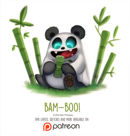 ambiguous_gender bamboo bed_sheet bedding black_body black_fur black_sclera blue_eyes eating fangs feral fur glowing glowing_eyes grass humor open_mouth patreon_logo pawpads plant pun simple_background sitting solo teeth text visual_pun white_background white_body white_fur piper_thibodeau patreon bear ghost giant_panda mammal spirit digital_media_(artwork) digital_painting_(artwork) english_text painting_(artwork)