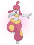 breasts clothing female navel small_breasts solo topwear yellow_clothing yellow_topwear zilikslider nintendo pokemon generation_3_pokemon humanoid medicham pokemon_(species) 3:4 hi_res