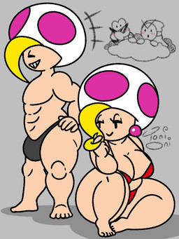 5_toes abs barefoot bikini bikini_bottom bikini_top blonde_hair blush blush_lines breasts bulge clothing duo ear_piercing ear_ring eyes_closed eyewear feet female fungus grey_background hair half-closed_eyes looking_at_another male muscular muscular_male mushroom mushroom_cap narrowed_eyes peeping piercing ring_piercing simple_background sitting smile standing sunglasses swimwear thick_thighs toes touching_hair twirling_hair two-piece_swimsuit toni_oni mario_bros nintendo paper_mario paper_mario:_the_thousand_year_door bandy_andy jolene_(paper_mario) king_k_(paper_mario) prince_mush_(paper_mario) bandit_(mario) elemental_creature elemental_humanoid fungi_fauna fungi_humanoid humanoid koopa koopa_troopa mushroom_humanoid reptile scalie toad_(mario) tortoise turtle 3:4 signature brother_(lore) brother_and_sister_(lore) sibling_(lore) sister_(lore)
