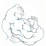 anthro anthrofied barazoku big_muscles duo ear_piercing grin huge_muscles male male/male muscular muscular_male nude piercing side_view smile tkc2021 canid canine canis cetacean dolphin mammal marine oceanic_dolphin orca toothed_whale wolf monochrome sketch