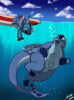 air_bubble anthro belly big_belly big_butt blue_body blue_hair bubble butt duo female hair horn humor laugh laughing_at_another looking_at_another male male/female nude obese obese_anthro overweight overweight_anthro overweight_female pandanours sea sky slightly_chubby slightly_chubby_female surfboard swimming tail thick_thighs underwater water disney lilo_and_stitch komi_(fatty-sashimi) stitch_(lilo_and_stitch) alien aquatic cetacean experiment_(lilo_and_stitch) hybrid mammal whale_dragon 2020 digital_media_(artwork) hi_res