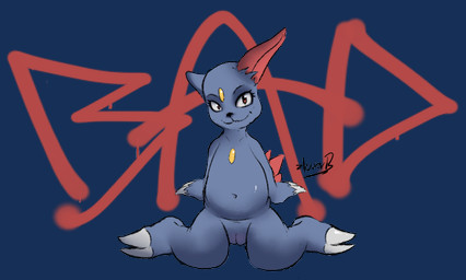 bent_legs claws female feral genitals graffiti looking_at_viewer navel pokemorph solo teasing vulva chunkypandaroo nintendo pokemon generation_2_pokemon pokemon_(species) sneasel alpha_channel