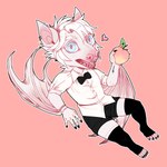 albino anthro blue_eyes bottomwear bow_tie chibi claws clothing cute_fangs fangs femboy food fruit legwear male pale_fur peach_(fruit) piercing plant shorts solo stockings tattoo teeth greaserdemon bat egyptian_fruit_bat flying_fox fruitbat mammal megabat 1:1 hi_res