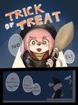 4_fingers anthro broom cleaning_tool clothing costume dialogue exclamation_point female fingers fur hair hat headgear headwear holding_object holidays kemono offscreen_character open_mouth pink_body pink_fur pink_hair rude solo text yellow_eyes young 3iurub iurub halloween fur_(theterm) canid canine fox mammal 3:4 english_text hi_res