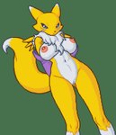 2024 anthro areola arm_tuft armwear bandai_namco big_breasts biped black_nose black_sclera blue_eyes blue_markings breasts bridal_gauntlets cheek_tuft clothing countershade_torso countershading digimon digimon_(species) digital_media_(artwork) dipstick_ears dipstick_tail eye_markings facial_tuft female front_view genitals gloves gloves_only hands_behind_back handwear handwear_only humbird0 leg_markings looking_at_viewer markings mostly_nude multicolored_body multicolored_ears navel neck_tuft nipples pixel_(artwork) pussy renamon shoulder_tuft simple_background socks_(marking) solo tail tail_markings tuft two_tone_body white_body white_markings yellow_body