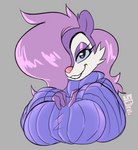 anthro big_breasts breasts clothing female hair hair_over_eye looking_at_viewer one_eye_obstructed solo sweater topwear solratic tiny_toon_adventures warner_brothers fifi_la_fume mammal mephitid skunk bust_portrait hi_res portrait