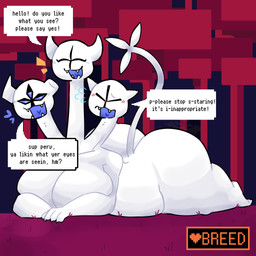3_eyes 3_heads anthro big_breasts big_butt blush breasts butt eyes_closed female grass greeting group heart_in_mouth heart_tongue huge_breasts huge_butt hyper hyper_breasts hyper_butt long_neck multi_eye multi_head plant stuttering teeth text trio white_body snail_fish deltarune undertale_(series) clover_(deltarune) the_original_starwalker darkner monster 1:1 absurd_res english_text hi_res