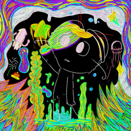abstract_background female psychedelic psychedelic_background solo star what will_ges14 cephalopod cnidarian coleoid decapodiform jellyfish mammal marine medusozoan mollusk mouse murid murine rodent squid 1:1 2025 colorful_theme full-length_portrait portrait