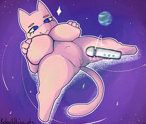anthro big_breasts breasts cosmic_background female genitals pink_body sex_toy shortstack shortstack_female solo space space_background spread_legs spreading vibrator vulva koboldbiscuits nintendo pokemon generation_1_pokemon legendary_pokemon mew_(pokemon) pokemon_(species)