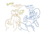 anthro big_breasts breasts burp_cloud burp_fetish burping cleavage clothed clothing duo embarrassed eyewear female glasses hair heart_symbol huge_hips huge_thighs non-mammal_breasts ponytail thick_thighs wide_hips tenuousoddity undertale_(series) alphys undyne animal_humanoid fish fish_humanoid humanoid lizard marine marine_humanoid reptile scalie 2022 hi_res