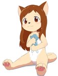 anthro blush female fur genitals hair looking_at_viewer nude plushie pussy simple_background sitting solo tail white_background young young_anthro young_female catfox22 wolf_children yuki_(wolf_children) canid canine canis mammal wolf absurd_res digital_media_(artwork) hi_res