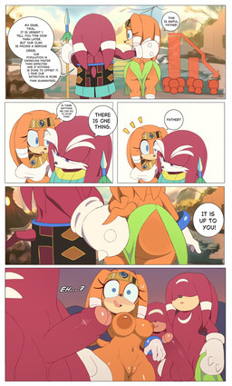 anthro areola balls big_butt biped bodily_fluids breasts butt dialogue erection eyelashes female foreskin genital_fluids genitals glans group male nipples penis precum pupils red_body smile speech_bubble tail text thick_thighs vulva hereapathy sega sonic_adventure sonic_the_hedgehog_(series) pachacamac_(sonic) tikal_the_echidna echidna mammal monotreme comic english_text hi_res