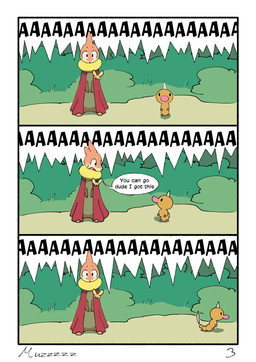 ambiguous_gender cape clothing dialogue feral grass looking_at_viewer plant rock shrub speech_bubble text muzzzzz nintendo pokemon pokemon_mystery_dungeon spike_chunsoft buizel generation_1_pokemon generation_4_pokemon pokemon_(species) weedle 2026 absurd_res comic digital_media_(artwork) english_text hi_res male_(lore)