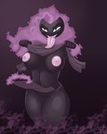 4:5 alternate_species areola big_breasts blackbetty breasts clothed clothing female gastly generation_1_pokemon genitals hi_res humanoid humanoidized nintendo nipples not_furry pokemon pokemon_(species) pussy simple_background smile solo teeth thick_thighs tongue tongue_out