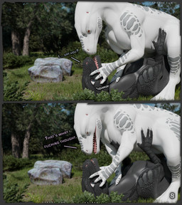 ambiguous/ambiguous ambiguous_feral ambiguous_gender angry dialogue feral imminent_oral imminent_sex on_top_of outside page_number plant rock text tree thatman jinnoaka_(modeler) blender_(copyright) forest_fun_(thatman) x_(thatman_23) xaria_(thatman_23) dinosaur interceptor prehistoric_species reptile scalie 3d_(artwork) blender_(artwork) blender_cycles_(artwork) comic digital_media_(artwork) english_text hi_res female_(lore) male_(lore)