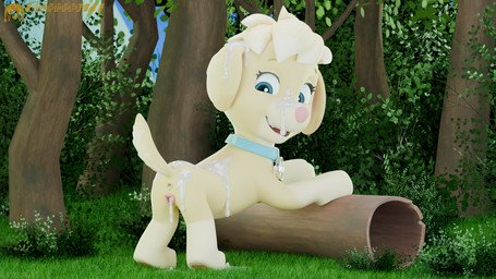 after_sex animal_genitalia animal_vulva anus blue_eyes bodily_fluids canine_genitalia canine_vulva collar collar_only cum cum_covered cum_in_ass cum_in_vagina cum_inside cum_on_face day female feral forest_background fur genital_fluids genitals grass leaking_cum looking_back messy nude outside pink_nose plant smile solo tail tress vulva yellow_body yellow_fur unknowndata paw_patrol ella_(paw_patrol) bird_dog canid canine canis domestic_dog golden_retriever hunting_dog mammal retriever 16:9 3d_(artwork) 4k absurd_res digital_media_(artwork) hi_res widescreen