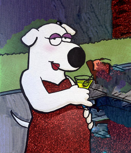 alcohol anthro beverage clothed clothing cocktail cocktail_glass container crossdressing crossdressing_male cup drinking_glass glass glass_container glass_cup looking_at_viewer male martini solo sparkles sparkling_clothing pizzaminigame family_guy brian_griffin canid canine canis domestic_dog mammal hi_res