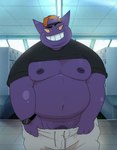 anthro belly bottomwear clothing genitals hat headgear headwear humanoid_hands kemono male moobs nipples overweight overweight_anthro overweight_male pants penis purple_body shirt solo topwear undressing qqmelon888 nintendo pokemon generation_1_pokemon gengar pokemon_(species) 2022 absurd_res hi_res