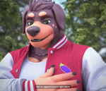 anthro biped black_claws black_pawpads brown_nose claws clothed clothing dialogue eggplant eyebrow_wiggle fangs floppy_ears food fruit fur green_eyes grin hand_on_chest head_tuft humor innuendo jacket jewelry jock letterman_jacket looking_at_viewer male multicolored_body multicolored_fur muscular muscular_anthro muscular_male necklace offscreen_character open_clothing open_jacket open_mouth open_topwear patch_(fabric) pawpads paws plant red_clothing red_jacket red_topwear shirt smile smirk solo talking_to_viewer tank_top teeth text tongue tongue_out topwear tuft two_tone_body two_tone_fur white_clothing white_shirt white_tank_top white_topwear lucyon dominic_(redrusker) canid canine canis domestic_dog mammal mastiff molosser rottweiler himbo 3d_(artwork) 3d_animation animated digital_media_(artwork) english_text short_playtime sound subtitled webm