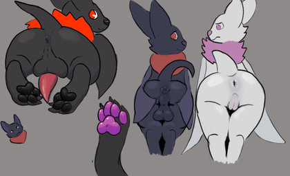 anthro anus backsack balls black_body black_fur butt claws duo female fluffy fur genitals male nude pawpads paws penis pink_body pink_eyes pink_fur pink_pawpads presenting presenting_anus presenting_hindquarters presenting_vulva raised_tail red_body red_eyes red_fur simple_background smile tail tail_anus vulva white_body white_fur moonbat yutz_(artist) nico_(moonbat) nila_(moonbat) bat mammal digital_media_(artwork) brother_(lore) brother_and_sister_(lore) sibling_(lore) sister_(lore)