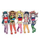 anthro asian_clothing black_hair blonde_hair blush breasts brown_hair chinese_clothing choker cleavage clothed clothing dakimakura east_asian_clothing female flag flag_clothing flag_lingerie flag_print gesture group hair hand_gesture jewelry lingerie long_hair looking_at_viewer midriff necklace orange_hair simple_background v_sign anonymous_artist thea_sisters colette_(thea_sisters) nicky_(thea_sisters) pamela_(thea_sisters) paulina_(thea_sisters) violet_(thea_sisters) mammal mouse murid murine rodent dakimakura_design hi_res