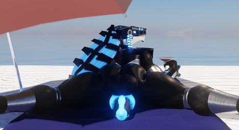 anthro balls beach beach_towel beach_umbrella beverage big_balls big_butt big_penis black_body blue_eyes butt genitals gynomorph intersex knot knotted_penis looking_at_viewer looking_back machine mostly_nude not_furry parasol penis pose rear_view sand sea smile solo spread_legs spreading thick_thighs towel vulva water 333am_(artist) zebjo_(modeler) bionicle black_betty_(meme) lego roodaka robot scalie vortixx 3d_(artwork) digital_media_(artwork) hi_res meme widescreen