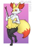 3_toes 4_fingers anthro belly breasts chest_tuft feet female fingers fur inner_ear_fluff navel nipple_outline nude simple_background small_breasts smile solo toes tuft kasloth nintendo pokemon braixen canid canine fennec_fox fox generation_6_pokemon mammal pokemon_(species) true_fox 2022 artist_name digital_media_(artwork) hi_res shaded soft_shading