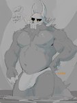 anthro bone bulge claws clothing finger_claws fur horn male musclegut muscular muscular_male navel nipples partially_submerged skull skull_head solo speech_bubble standing tail underwear thaires disney the_owl_house papa_titan_(the_owl_house) titan_(the_owl_house) 3:4 hi_res