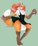 animal_genitalia anthro balls big_balls big_feet clothed clothing crossdressing dancing dress feet fully_sheathed genitals hair huge_balls hyper hyper_balls hyper_genitalia male red_hair scar sheath solo wardrobe_malfunction wide_hips trexqueen canid canine fox mammal red_fox true_fox hi_res