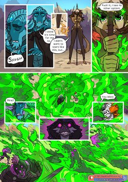 ambiguous_gender angry anthro blue_body blue_eyes brown_body brown_fur brown_hair colored_fire dialogue female feral fire fur gesture green_fire grey_body grey_fur group hair hand_gesture hooded_cloak invasion male melee_weapon orange_hair outside pointing polearm pseudo_hair purple_body purple_eyes spear surrounded tentacle_hair tentacles text village weapon ll zummeng alexander_(zummeng) leopold_(zummeng) miralle ambiguous_species aquatic cephalopod coleoid deity demon domestic_cat felid feline felis lion mammal mollusk monster octopodiform pantherine reptile scalie undead zombie 2026 comic english_text