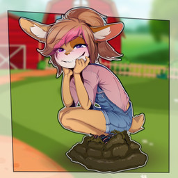 anthro barn bedroom_eyes blush brown_hair clothed clothing crouching feces feces_on_body feces_on_bottomwear feces_on_clothing feces_on_footwear feces_on_leg feces_pile feces_smear female footwear fur grin hair narrowed_eyes outside overalls pink_nose purple_eyes scatplay scut_tail seductive shoes short_tail smile solo standing_in_feces tail tan_body tan_fur young young_female sicmop miyu_(hendric) lagomorph leporid mammal rabbit 1:1 2023 hi_res