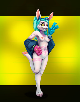 anthro breasts cybernetics cyberpunk female machine solo oldoldman beastars cd_projekt_red cyberpunk_2077 cyberpunk_edgerunners studio_trigger haru_(beastars) rebecca_(cyberpunk_edgerunners) cyborg hare hybrid lagomorph leporid mammal rabbit