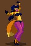 anthro belly_dancer blue_hair breasts clothed clothing female hair orange_body solo faust1173 sly_cooper_(series) sony_corporation sony_interactive_entertainment sucker_punch_productions carmelita_fox canid canine fox mammal hi_res