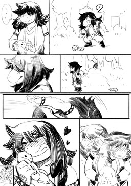 anthro clothed clothing duo embarrassed grin hair hair_over_eyes heart_symbol outside plushie smile solo_focus aruurara deltarune undertale_(series) lancer_(deltarune) susie_(deltarune) darkner reptile scalie 2018 absurd_res comic hi_res monochrome sketch