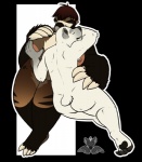 anthro big_breasts big_claws breast_grab breast_squeeze breasts butt claws comfort content cuddling duo female hand_on_breast male simple_background slightly_chubby squeezing thick_thighs magpiehyena andybear bear mammal pilosan polar_bear sloth three-toed_sloth ursine xenarthran alpha_channel