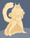 anthro breasts clothing coat eyebrows female fluffy fluffy_tail fur genitals half-closed_eyes long_tail mane mature_anthro mature_female narrowed_eyes nude pussy raised_eyebrow ruff simple_background slightly_chubby slightly_chubby_anthro slightly_chubby_female solo tail topwear undressing yellow_body yellow_fur pteri_(artist) cats_(movie) cats_(musical) old_deuteronomy domestic_cat felid feline felis mammal 4:5 hi_res