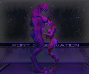 anthro arm_quills breasts butt cosmic_background digitigrade duo female female/female female_on_anthro hand_on_chest head_between_breasts mandibles non-mammal_breasts nude quill_hair short_tail side_boob size_difference smaller_anthro space space_background spurs_(anatomy) standing star starry_background tail text kit5un3 chocoscorner_(modeler) pickle_juice_(modeler) halo_(series) microsoft xbox_game_studios alien ibie'shan kig-yar sangheili scalie 3d_(artwork) colored digital_media_(artwork) english_text hi_res