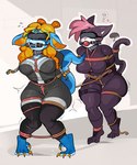 anthro arms_tied ball_gag barefoot bdsm big_breasts bit_gag black_body black_bodysuit black_clothing black_fur black_latex black_legwear black_skinsuit black_thigh_highs blindfold blue_body bodily_fluids bodysuit bondage bound breasts camel_toe clothing collar crotch_rope duo feet female fur gag gagged genital_fluids genital_outline hair hands_behind_back latex latex_bodysuit latex_clothing latex_skinsuit legs_tied legwear multicolored_body multicolored_fur orange_hair pink_hair pussy_juice_through_clothing pussy_outline red_ball_gag restraints rope rope_bondage sensory_deprivation skinsuit tail tail_tied thick_thighs thigh_highs tight_clothing two_tone_body two_tone_fur vaginal_fluids wet wet_clothing white_body white_fur wide_hips zinnick cryselia_(dragonmaster2653) zinni domestic_cat felid feline felis kobold mammal scalie 2025 hi_res story story_in_description