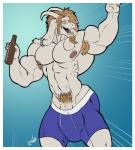 aged_up alcohol anthro armpit_hair beard beverage big_muscles big_penis blonde_hair body_hair bulge clothed clothing drunk ear_piercing facial_hair genitals goatee hair huge_muscles hyper male muscular muscular_anthro muscular_male nipples penis piercing solo substance_intoxication icewolf deltarune undertale undertale_(series) asriel_dreemurr boss_monster_(undertale) bovid caprine mammal 2018 hi_res