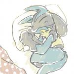 ambiguous_gender anthro bed black_body black_fur blue_body blue_fur fur furniture on_bed pillow simple_background sleeping solo white_background sikai nintendo pokemon generation_4_pokemon lucario pokemon_(species) 1:1