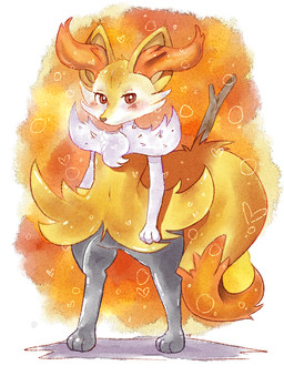 3_fingers 3_toes ambiguous_anthro ambiguous_gender anthro arm_tuft biped black_body blush blush_lines brown_nose cheek_tuft chest_tuft digitigrade dipstick_tail eyelashes facial_tuft featureless_chest featureless_crotch feet fingers flat_chested fluffy fluffy_tail front_view fur heart_symbol hip_tuft inner_ear_fluff looking_at_viewer markings multicolored_body multicolored_fur navel nude_ambiguous nude_anthro object_in_tail orange_body orange_eyes orange_fur orange_inner_ear_fluff orange_tail_tip pointy_ears prick_ears shoulder_tuft simple_background snout solo standing stick stick_in_tail tail tail_markings toes tuft two_tone_tail white_body white_fur yellow_body yellow_fur yellow_tail requestfaeg nintendo pokemon braixen canid generation_6_pokemon mammal pokemon_(species) 2014 colored digital_media_(artwork) digital_painting_(artwork) digital_watercolor_(artwork) english_description full-length_portrait painting_(artwork) portrait shaded signature watercolor_(artwork)