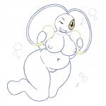 1:1 anthro anthrofied big_breasts breasts chinchou female generation_2_pokemon genitals hi_res huge_breasts looking_at_viewer monochrome nintendo nipples nude one_eye_closed open_mouth pokemon pokemon_(species) pokemorph posexe pussy simple_background smile solo white_background wink