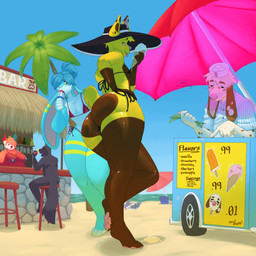 alcohol anthro bar_counter bar_stool beach beach_chair beach_umbrella bedroom_eyes belly beverage big_breasts big_butt bikini black_bikini black_clothing black_swimwear blep blue_body blue_fur blue_sky breasts brown_belly brown_body brown_fur bulge butt butt_focus butt_heart character_popsicle clothed clothing cocktail container counter cup day dessert detailed_background drinking_glass ear_markings feet female femboy fingers food food_in_mouth fur furniture glass glass_container glass_cup glistening glistening_body glistening_butt glistening_legs glistening_thighs gloves_(marking) green_eyes grey_body grey_fur group hindpaw holding_cocktail holding_food holding_ice_cream holding_object holding_popsicle ice_cream ice_cream_cone ice_cream_stand leg_markings long_ears male markings money multicolored_body multicolored_fur narrowed_eyes nub_tail nude orange_body orange_fur outside overweight overweight_female palm_tree parasol pawpads paws pink_nose pink_pawpads plant popsicle public public_beach public_nudity red_bikini red_clothing red_swimwear sand sea seaside seductive sitting_on_stool skimpy sky socks_(marking) stool string_bikini suggestive swimwear text thick_thighs tongue tongue_out tree two-piece_swimsuit two_colored_fur two_tone_body two_tone_fur water white_body white_fur wide_hipped_anthro wide_hipped_male wide_hips yellow_body yellow_eyes yellow_fur dumbdogfinn bomb_pop wells_enterprises cream_(creamcorgi) max_(dumbdogfinn) yalrak ailurid beagle canid canine canis domestic_dog herding_dog hunting_dog lagomorph leporid mammal pastoral_dog rabbit red_panda scent_hound welsh_corgi 1:1 digital_media_(artwork) english_text hi_res