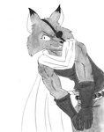 anthro belt biped black_ear_tips black_nose cape cheek_tuft clothed clothing dipstick_ears ear_markings eye_patch eyewear facial_tuft fangs looking_at_viewer male multicolored_ears muscular muscular_anthro muscular_male smile solo teeth tuft efradraws slayers jillas canid canine fox mammal absurd_res graphite_(artwork) hi_res monochrome sketch traditional_media_(artwork)